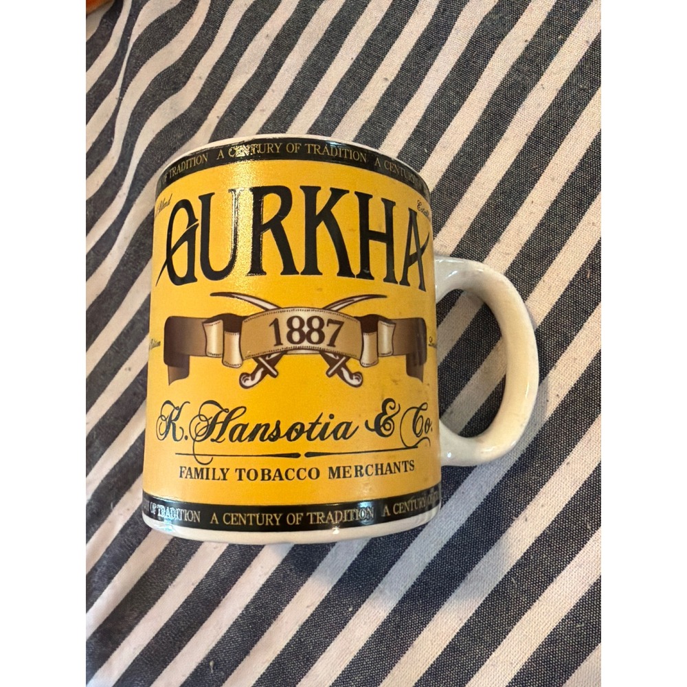 Gurkha Cigars K. Hansotia & Co 1887 Tobacco Merchants Ceramic Coffee Mug Yellow